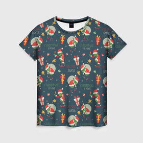 Женская футболка 3D с принтом Гринч в Курске, 100% полиэфир ( синтетическое хлопкоподобное полотно) | прямой крой, круглый вырез горловины, длина до линии бедер | ангел | ёлка | ель | зима | колокольчик | нг | новый год | олень | рождество | санта | снег