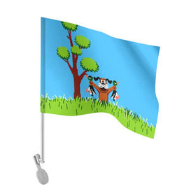 Флаг для автомобиля с принтом Утиная охота в Курске, 100% полиэстер | Размер: 30*21 см | 8 бит | 90 | dendy | nes | денди | охотник | пиксель | приставка | ретро | собака | утка