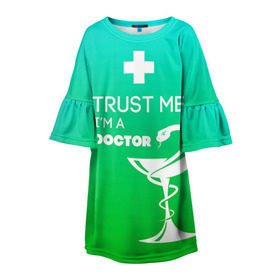 Детское платье 3D с принтом Trust me, i`m a doctor в Курске, 100% полиэстер | прямой силуэт, чуть расширенный к низу. Круглая горловина, на рукавах — воланы | врач | врачи | доктор | профессии | профессия | работа | хирург