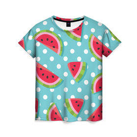 Женская футболка 3D с принтом Арбузный рай в Курске, 100% полиэфир ( синтетическое хлопкоподобное полотно) | прямой крой, круглый вырез горловины, длина до линии бедер | Тематика изображения на принте: berry | eat | fruit | pattern | sweet | watermelon | арбуз | еда | сладость | узор | фрукт | ягода