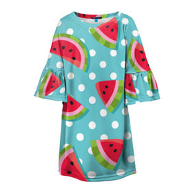 Детское платье 3D с принтом Арбузный рай в Курске, 100% полиэстер | прямой силуэт, чуть расширенный к низу. Круглая горловина, на рукавах — воланы | berry | eat | fruit | pattern | sweet | watermelon | арбуз | еда | сладость | узор | фрукт | ягода