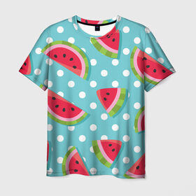 Мужская футболка 3D с принтом Арбузный рай в Курске, 100% полиэфир | прямой крой, круглый вырез горловины, длина до линии бедер | Тематика изображения на принте: berry | eat | fruit | pattern | sweet | watermelon | арбуз | еда | сладость | узор | фрукт | ягода