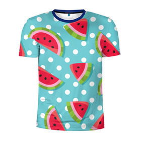 Мужская футболка 3D спортивная с принтом Арбузный рай в Курске, 100% полиэстер с улучшенными характеристиками | приталенный силуэт, круглая горловина, широкие плечи, сужается к линии бедра | berry | eat | fruit | pattern | sweet | watermelon | арбуз | еда | сладость | узор | фрукт | ягода