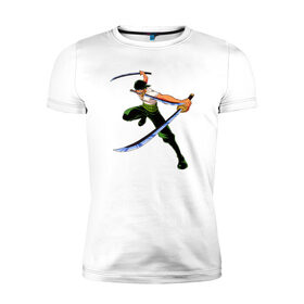 Мужская футболка премиум с принтом Ророноа Зоро в Курске, 92% хлопок, 8% лайкра | приталенный силуэт, круглый вырез ворота, длина до линии бедра, короткий рукав | 