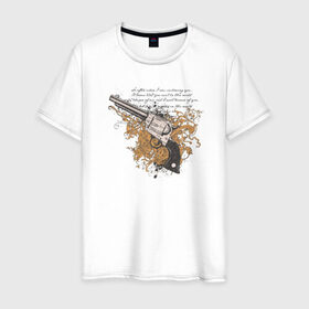 Мужская футболка хлопок с принтом Револьвер с узорами в Курске, 100% хлопок | прямой крой, круглый вырез горловины, длина до линии бедер, слегка спущенное плечо. | абстракция | пистолет | револьвер | револьвер с узорами