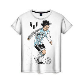 Женская футболка 3D с принтом Messi в Курске, 100% полиэфир ( синтетическое хлопкоподобное полотно) | прямой крой, круглый вырез горловины, длина до линии бедер | barselona | messi | аргентина | барселона | испания | месси | мяч | футбол