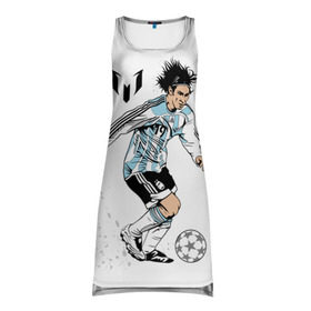Платье-майка 3D с принтом Messi в Курске, 100% полиэстер | полуприлегающий силуэт, широкие бретели, круглый вырез горловины, удлиненный подол сзади. | barselona | messi | аргентина | барселона | испания | месси | мяч | футбол