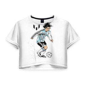 Женская футболка 3D укороченная с принтом Messi в Курске, 100% полиэстер | круглая горловина, длина футболки до линии талии, рукава с отворотами | Тематика изображения на принте: barselona | messi | аргентина | барселона | испания | месси | мяч | футбол