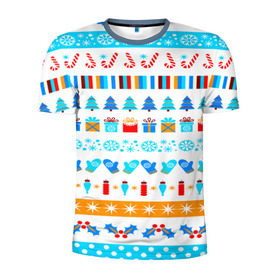 Мужская футболка 3D спортивная с принтом Новый год в Курске, 100% полиэстер с улучшенными характеристиками | приталенный силуэт, круглая горловина, широкие плечи, сужается к линии бедра | новогодний | орнамент | паттерн | рождество