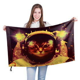 Флаг 3D с принтом Кот космонавт в Курске, 100% полиэстер | плотность ткани — 95 г/м2, размер — 67 х 109 см. Принт наносится с одной стороны | скафандр