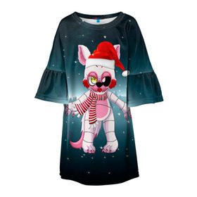 Детское платье 3D с принтом Five Nights At Freddy`s в Курске, 100% полиэстер | прямой силуэт, чуть расширенный к низу. Круглая горловина, на рукавах — воланы | fnaf | freddy | бонни | медведь | мишка | фнаф | фокси | фредди