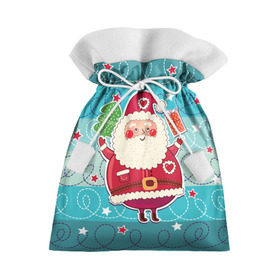 Подарочный 3D мешок с принтом Дед мороз с подарками в Курске, 100% полиэстер | Размер: 29*39 см | Тематика изображения на принте: 2017 | дед мороз | новогодняя елка | новый год | подарок на новый год | санта | санта клаус | снег | снежинки