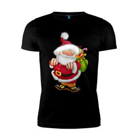 Мужская футболка премиум с принтом Дед мороз с подарками в Курске, 92% хлопок, 8% лайкра | приталенный силуэт, круглый вырез ворота, длина до линии бедра, короткий рукав | дед мороз | новогодний | рождество | санта клаус