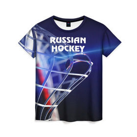 Женская футболка 3D с принтом Русский хоккей в Курске, 100% полиэфир ( синтетическое хлопкоподобное полотно) | прямой крой, круглый вырез горловины, длина до линии бедер | hockey | red machine | красная машина | кхл | русский | сборная россии | хоккей | шайба