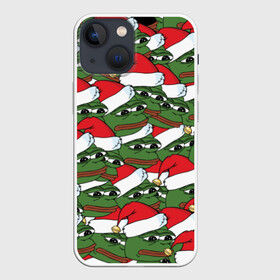 Чехол для iPhone 13 mini с принтом Sad frog new year в Курске,  |  | Тематика изображения на принте: грустная | дед мороз | лягушка | пепе | санта