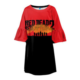 Детское платье 3D с принтом Red Dead Redemption 2 в Курске, 100% полиэстер | прямой силуэт, чуть расширенный к низу. Круглая горловина, на рукавах — воланы | Тематика изображения на принте: rdr | rdr2 | red dead redemption 2 | rockstar | дикий запад | ковбои