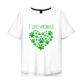 Мужская футболка хлопок Oversize с принтом i love animals в Курске, 100% хлопок | свободный крой, круглый ворот, “спинка” длиннее передней части | cat | арт | добро | животные | кот | котенок | котик | кошка | любовь | принт | рисунок | сердце