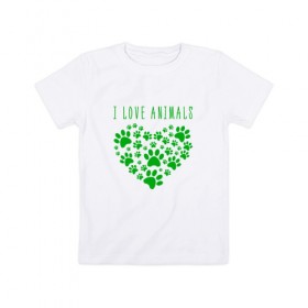 Детская футболка хлопок с принтом i love animals в Курске, 100% хлопок | круглый вырез горловины, полуприлегающий силуэт, длина до линии бедер | cat | арт | добро | животные | кот | котенок | котик | кошка | любовь | принт | рисунок | сердце