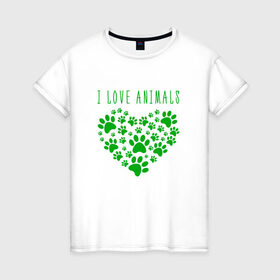 Женская футболка хлопок с принтом i love animals в Курске, 100% хлопок | прямой крой, круглый вырез горловины, длина до линии бедер, слегка спущенное плечо | cat | арт | добро | животные | кот | котенок | котик | кошка | любовь | принт | рисунок | сердце