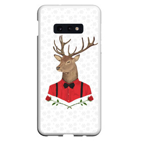 Чехол для Samsung S10E с принтом Christmas Deer в Курске, Силикон | Область печати: задняя сторона чехла, без боковых панелей | new year | олень | рождество | роза | снег | узор