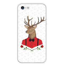 Чехол для iPhone 5/5S матовый с принтом Christmas Deer в Курске, Силикон | Область печати: задняя сторона чехла, без боковых панелей | new year | олень | рождество | роза | снег | узор