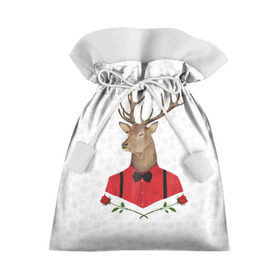 Подарочный 3D мешок с принтом Christmas Deer в Курске, 100% полиэстер | Размер: 29*39 см | Тематика изображения на принте: new year | олень | рождество | роза | снег | узор