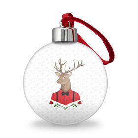 Ёлочный шар с принтом Christmas Deer в Курске, Пластик | Диаметр: 77 мм | new year | олень | рождество | роза | снег | узор