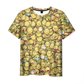 Мужская футболка 3D с принтом Смайлики. Стикербомбинг в Курске, 100% полиэфир | прямой крой, круглый вырез горловины, длина до линии бедер | emoji | желтый | мем | смайл | стикербомбинг | текстура | улыбка | эмодзи