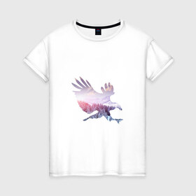Женская футболка хлопок с принтом орел зима в Курске, 100% хлопок | прямой крой, круглый вырез горловины, длина до линии бедер, слегка спущенное плечо | деревья | зима | облака | орел | птица | снег | солнце