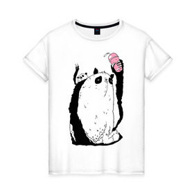 Женская футболка хлопок с принтом panda в Курске, 100% хлопок | прямой крой, круглый вырез горловины, длина до линии бедер, слегка спущенное плечо | Тематика изображения на принте: dd | drop dead | dropdead | milk | milkshake | panda | tmblr | tumbler