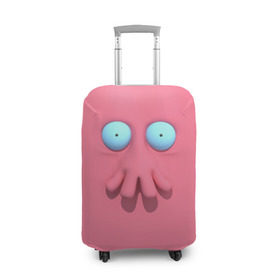 Чехол для чемодана 3D с принтом Доктор Зойдберг в Курске, 86% полиэфир, 14% спандекс | двустороннее нанесение принта, прорези для ручек и колес | Тематика изображения на принте: будущее | врач | краб | лицо | розовый | фантастика | футурама | щупальца
