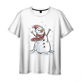 Мужская футболка 3D с принтом Снеговик в Курске, 100% полиэфир | прямой крой, круглый вырез горловины, длина до линии бедер | happy new year | new year | santa claus | дед мороз | дедушка мороз | новый год | санта клаус | снеговик