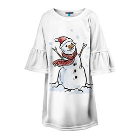 Детское платье 3D с принтом Снеговик в Курске, 100% полиэстер | прямой силуэт, чуть расширенный к низу. Круглая горловина, на рукавах — воланы | happy new year | new year | santa claus | дед мороз | дедушка мороз | новый год | санта клаус | снеговик