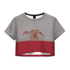 Женская футболка 3D укороченная с принтом Pudge в Курске, 100% полиэстер | круглая горловина, длина футболки до линии талии, рукава с отворотами | 