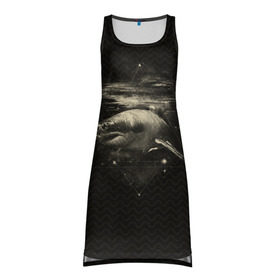 Платье-майка 3D с принтом Cosmic Shark в Курске, 100% полиэстер | полуприлегающий силуэт, широкие бретели, круглый вырез горловины, удлиненный подол сзади. | space | галактика | космос | рыба