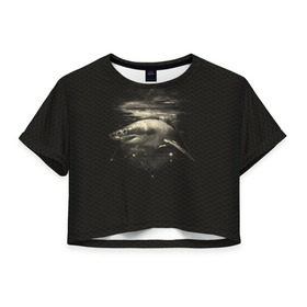 Женская футболка 3D укороченная с принтом Cosmic Shark в Курске, 100% полиэстер | круглая горловина, длина футболки до линии талии, рукава с отворотами | Тематика изображения на принте: space | галактика | космос | рыба