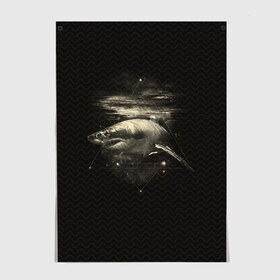 Постер с принтом Cosmic Shark в Курске, 100% бумага
 | бумага, плотность 150 мг. Матовая, но за счет высокого коэффициента гладкости имеет небольшой блеск и дает на свету блики, но в отличии от глянцевой бумаги не покрыта лаком | space | галактика | космос | рыба