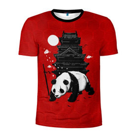 Мужская футболка 3D спортивная с принтом Panda Warrior в Курске, 100% полиэстер с улучшенными характеристиками | приталенный силуэт, круглая горловина, широкие плечи, сужается к линии бедра | japan | panda | панда