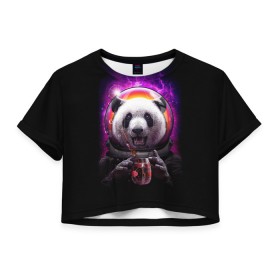 Женская футболка 3D укороченная с принтом Panda Cosmonaut в Курске, 100% полиэстер | круглая горловина, длина футболки до линии талии, рукава с отворотами | bear | galaxy | panda | space | star | астронавт | галактика | звезда | космонавт | космос | медведь | панда