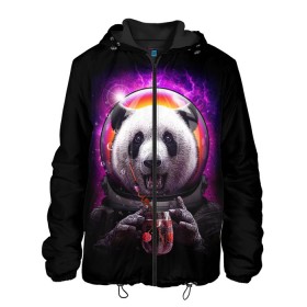 Мужская куртка 3D с принтом Panda Cosmonaut в Курске, ткань верха — 100% полиэстер, подклад — флис | прямой крой, подол и капюшон оформлены резинкой с фиксаторами, два кармана без застежек по бокам, один большой потайной карман на груди. Карман на груди застегивается на липучку | Тематика изображения на принте: bear | galaxy | panda | space | star | астронавт | галактика | звезда | космонавт | космос | медведь | панда