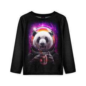 Детский лонгслив 3D с принтом Panda Cosmonaut в Курске, 100% полиэстер | длинные рукава, круглый вырез горловины, полуприлегающий силуэт
 | Тематика изображения на принте: bear | galaxy | panda | space | star | астронавт | галактика | звезда | космонавт | космос | медведь | панда