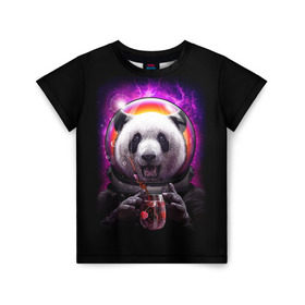 Детская футболка 3D с принтом Panda Cosmonaut в Курске, 100% гипоаллергенный полиэфир | прямой крой, круглый вырез горловины, длина до линии бедер, чуть спущенное плечо, ткань немного тянется | bear | galaxy | panda | space | star | астронавт | галактика | звезда | космонавт | космос | медведь | панда