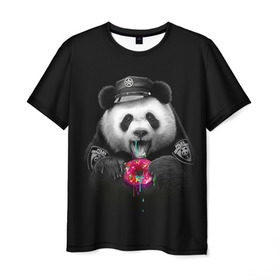 Мужская футболка 3D с принтом Donut Panda в Курске, 100% полиэфир | прямой крой, круглый вырез горловины, длина до линии бедер | bear | donut | panda | police | коп | медведь | панда | пончик