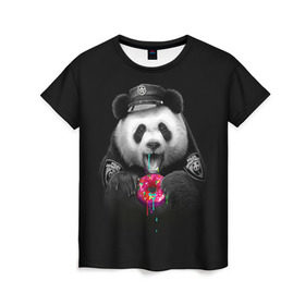 Женская футболка 3D с принтом Donut Panda в Курске, 100% полиэфир ( синтетическое хлопкоподобное полотно) | прямой крой, круглый вырез горловины, длина до линии бедер | bear | donut | panda | police | коп | медведь | панда | пончик