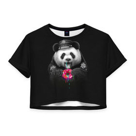 Женская футболка 3D укороченная с принтом Donut Panda в Курске, 100% полиэстер | круглая горловина, длина футболки до линии талии, рукава с отворотами | bear | donut | panda | police | коп | медведь | панда | пончик