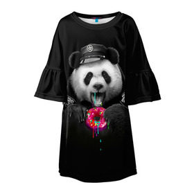 Детское платье 3D с принтом Donut Panda в Курске, 100% полиэстер | прямой силуэт, чуть расширенный к низу. Круглая горловина, на рукавах — воланы | bear | donut | panda | police | коп | медведь | панда | пончик