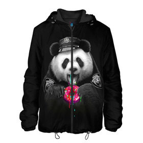 Мужская куртка 3D с принтом Donut Panda в Курске, ткань верха — 100% полиэстер, подклад — флис | прямой крой, подол и капюшон оформлены резинкой с фиксаторами, два кармана без застежек по бокам, один большой потайной карман на груди. Карман на груди застегивается на липучку | bear | donut | panda | police | коп | медведь | панда | пончик
