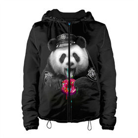 Женская куртка 3D с принтом Donut Panda в Курске, ткань верха — 100% полиэстер, подклад — флис | прямой крой, подол и капюшон оформлены резинкой с фиксаторами, два кармана без застежек по бокам, один большой потайной карман на груди. Карман на груди застегивается на липучку | bear | donut | panda | police | коп | медведь | панда | пончик