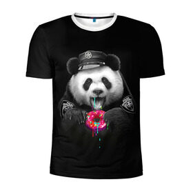 Мужская футболка 3D спортивная с принтом Donut Panda в Курске, 100% полиэстер с улучшенными характеристиками | приталенный силуэт, круглая горловина, широкие плечи, сужается к линии бедра | bear | donut | panda | police | коп | медведь | панда | пончик