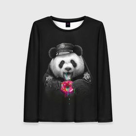 Женский лонгслив 3D с принтом Donut Panda в Курске, 100% полиэстер | длинные рукава, круглый вырез горловины, полуприлегающий силуэт | bear | donut | panda | police | коп | медведь | панда | пончик